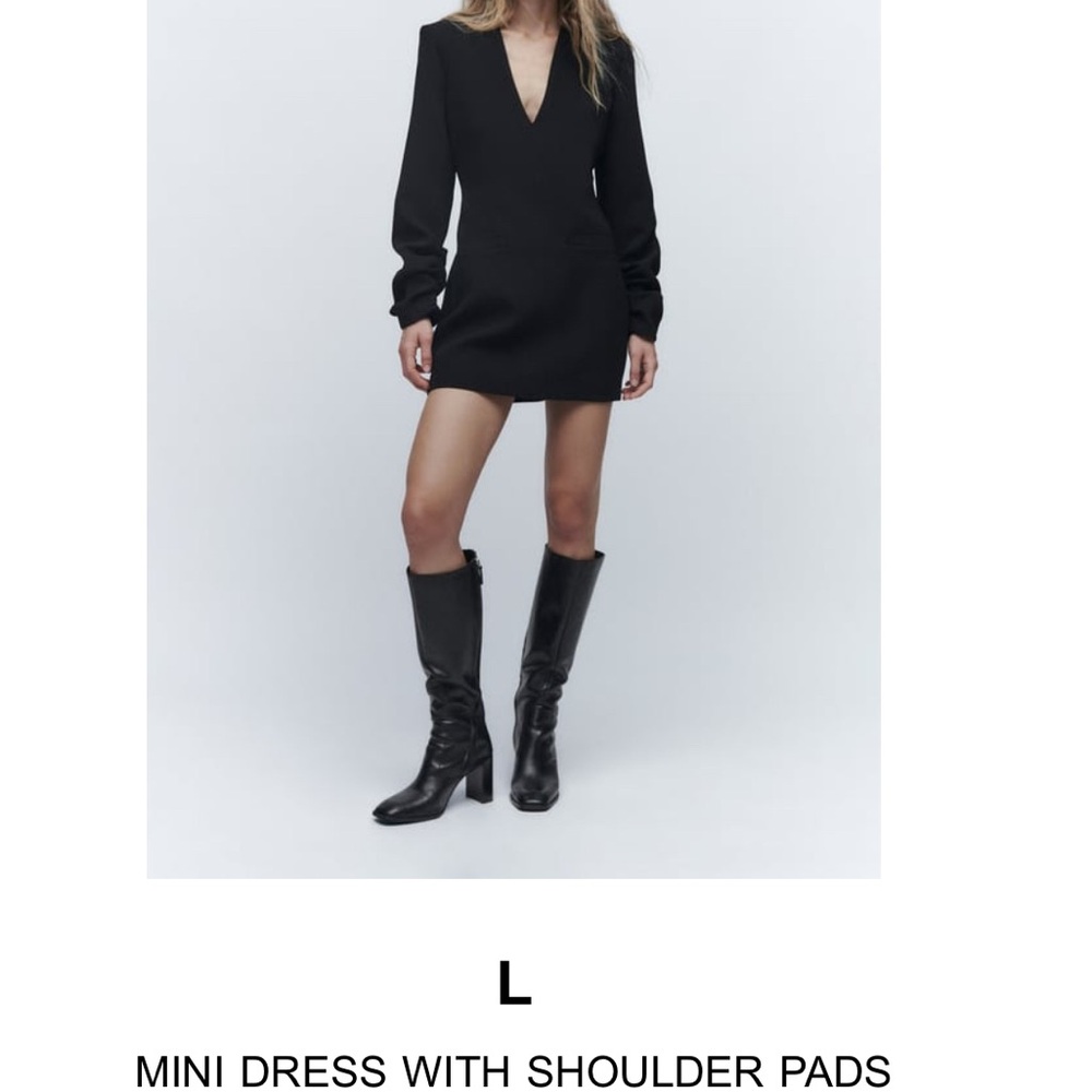Zara Black V-Neck Mini Dress with Shoulder Pads